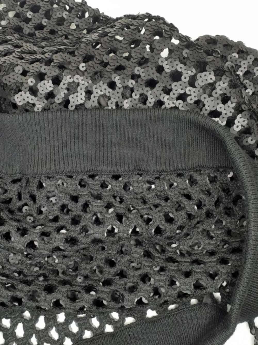 Tory Burch Black Lansing Merino Wool Blend Open Knit Sequin Sweater Women's M